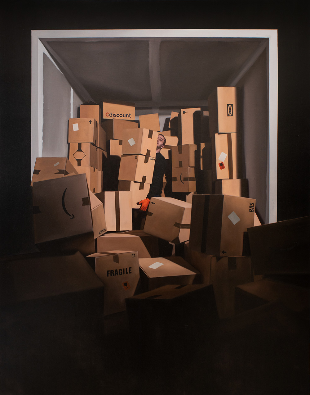 Hugo dans les cartons, 2024, huile sur toile, 140 x 110 cm.jpg